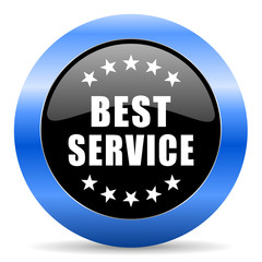 Best service black and blue web design round internet icon with shadow on white background.