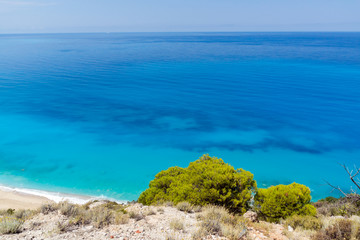 Amazing landscape of Kokkinos Vrachos Beach with blue waters, Lefkada, Ionian Islands, Greece