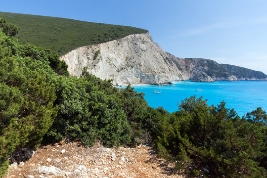 Amazing landskape of blue waters of Porto Katsiki Beach, Lefkada, Ionian Islands, Greece