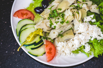 Fresh greek salad. Greek salad with fresh vegetables, feta cheese and black olives