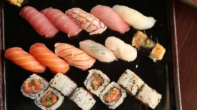 Variety of sushi. Colorful sushi shot taken from above in 90 degrees angle