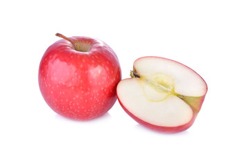 whole and half cut fresh apple on white background