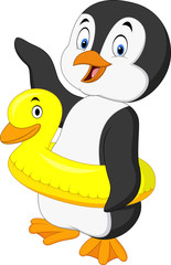Fototapeta premium Cartoon penguin with inflatable ring