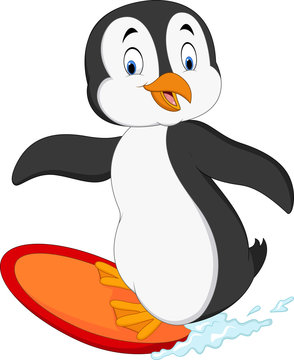 Cartoon surfing penguin