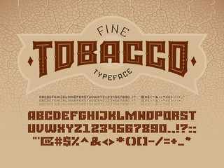 Decorative vintage font on the background of the texture of the tobacco leaf