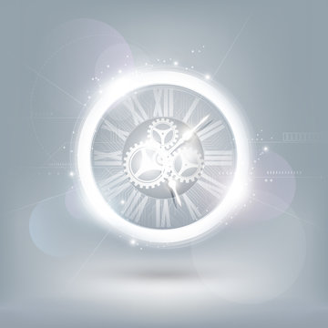 Abstract Futuristic Technology Background with Clock concept and Time Machine, vector illustration