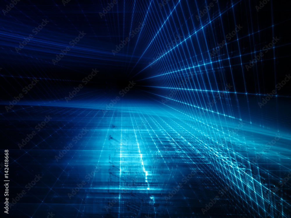 Poster abstract background element. three-dimensional composition of glowing grids and wave shapes. science