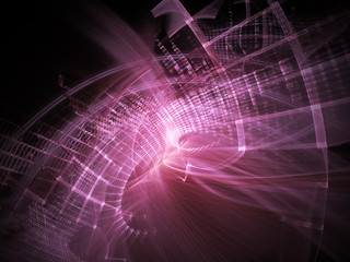 Abstract computer graphics background. Composition of grids, curves and motion blur.