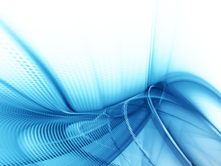 Abstract background element. Fractal graphics series. Three-dimensional composition of glowing lines and mosaic halftone effects. Information and energy concept. Blue and white colors.
