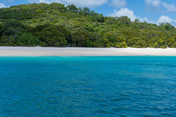 Australian famous Whitehaven beach with silica white sand and turquoise waters