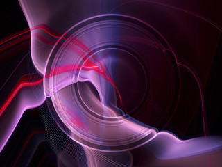 Abstract background. Composition of halftone effect, liquid blur waves and concentric circles. Violet and black colors.