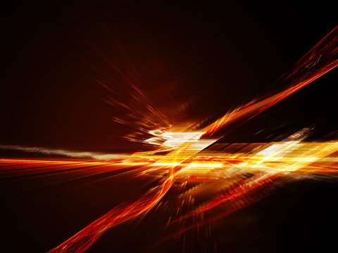 Abstract background element. Fractal graphics. Three-dimensional dynamic composition of glowing artifacts. Red on black colors.
