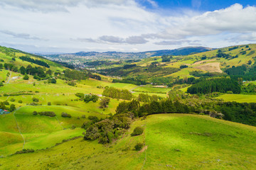 Aerial Dunedin Town and Otago Bay, New Zealand