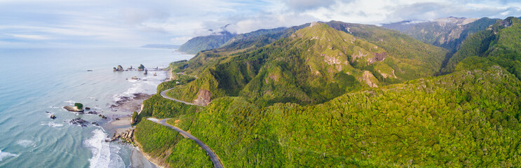 Aerial view of west coast, south island, New Zealand. - obrazy, fototapety, plakaty