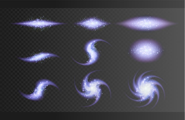 Abstract, barred, spiral galaxy, outer space, isolated on transparent background. Gold glittering stars,sparkling dust. Hand drawn elements, vector illustration, separated editable layers.