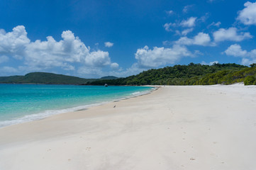 Shoreline of tropical island beach. Summer vacation background