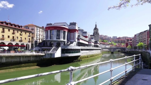Mercado de la Ribera - Riverside Market and the Nervion River in Bilbao, Basque Country, Spain.