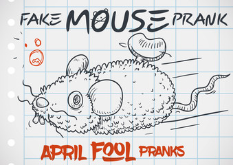 Fake Mouse Prank Doodle for a Funny April Fools' Day, Vector Illustration