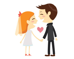 Romantic Isolated Young Wedding Couple Character Illustration