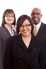 Diverse group of business people isolated on white.