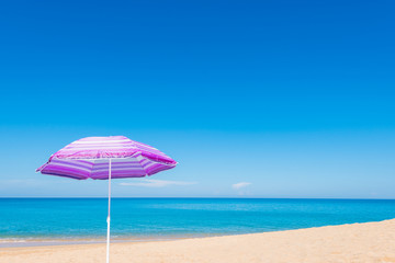 Violet parasol , purple umbrella on the beach