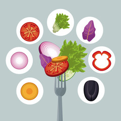 salad vegetables dinner organic fork vector illustration eps 10
