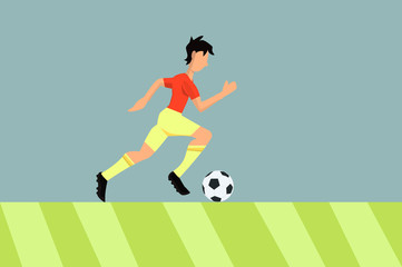 soccer player on action, flat style design vector on isolated background