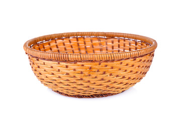empty bamboo basket on white background