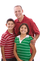 Portait of a Hispanic father and his children.