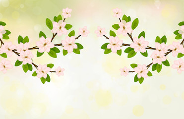 Obraz na płótnie Canvas Blooming branch vector with pink spring blossom.