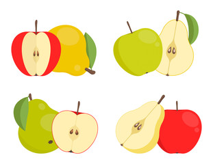 Apple and pear, vector fruit.