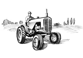Fototapeta na wymiar Farmer on a tractor