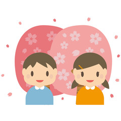 桜背景　かわいい幼児