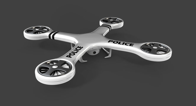 drone quadrocopter with polce word, 3d Illustration