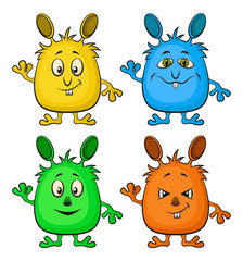 Fototapeta premium Set of Funny Colorful Cartoon Characters, Different Monsters, Elements for your Design, Prints and Banners, Isolated on White Background. Vector