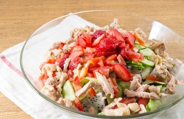Delicious Chicken Salad in A Glass Bowl