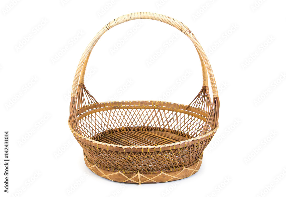 Wall mural bamboo basket isolated on white background.old bamboo basket isolated