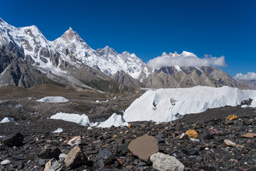 Fototapeta premium Masherbrum mountain peak behind Baltoro glacier, K2 trek, Pakistan