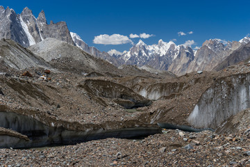 Fototapeta premium Texture of Baltoro glacier in front of Paiju peak, K2 trek, Pakistan,