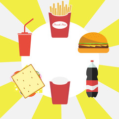 French fries, hamburger, cola