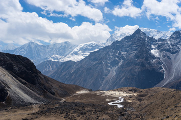 Himalaya mountain range after cross Renjo la pass, Everest region, Nepal