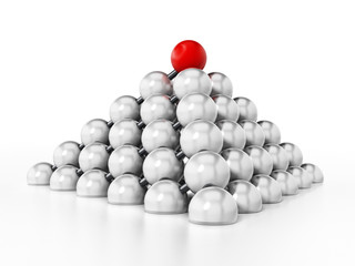 White spheres forming a pyramid shape. 3D illustration