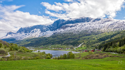 Fototapeta na wymiar Beautiful landscape view at lake Vangsmjose, Norway.