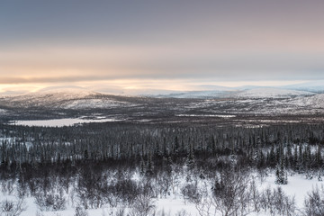 Fototapeta premium Winter landscape in Russian Lapland, Kola Peninsula