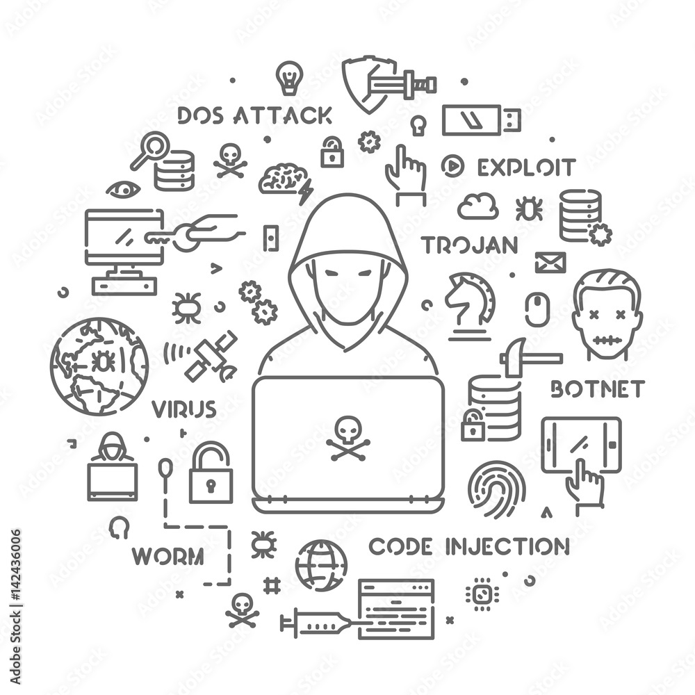 Poster vector round line concept of hacking