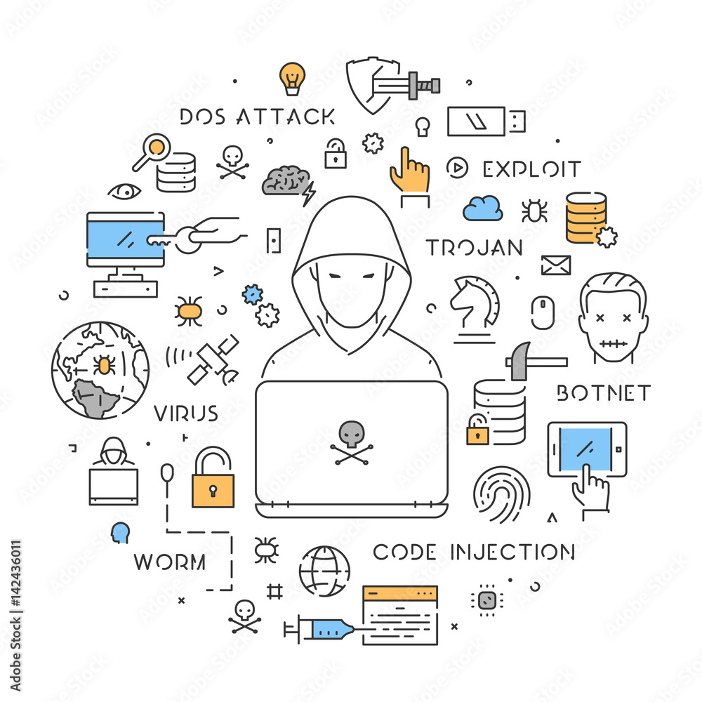 Poster vector round line concept of hacking