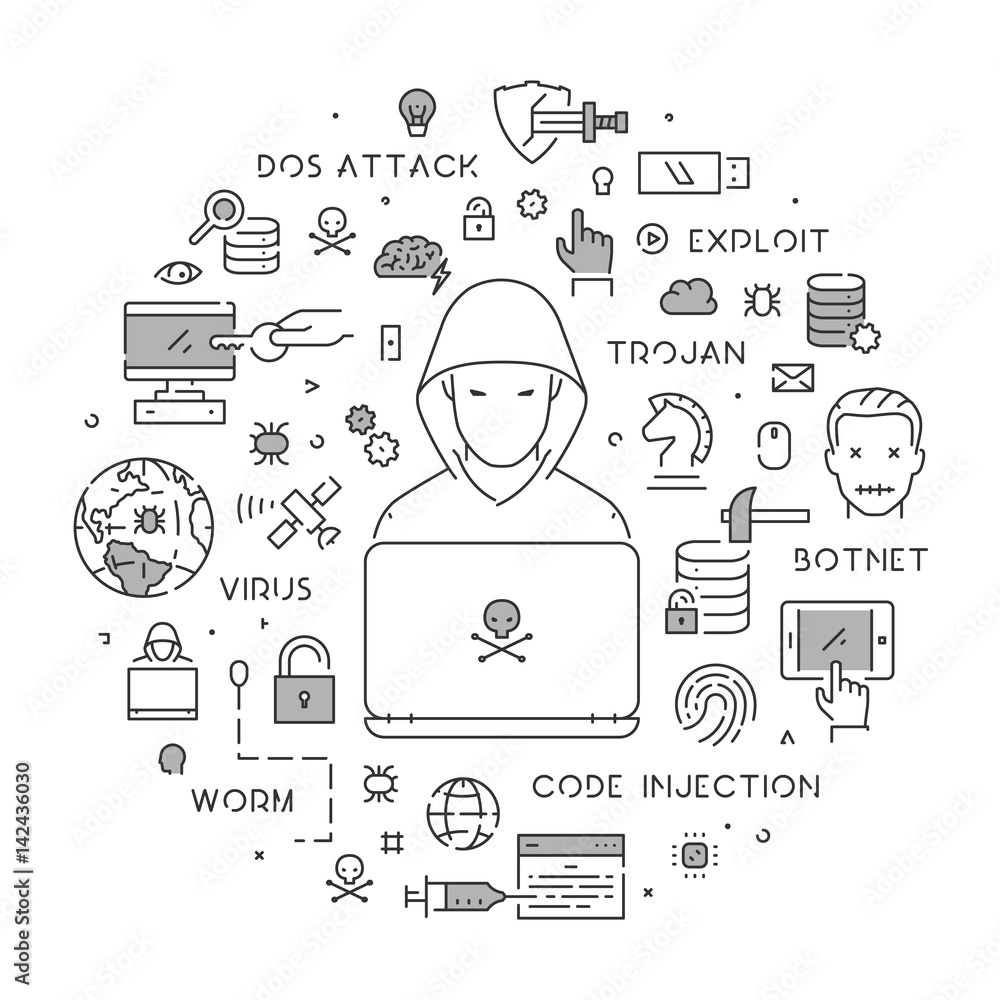 Poster vector round linear concept of hacking