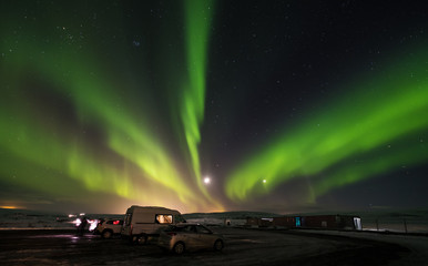 Fototapeta na wymiar Aurora Borealis in Pingvellir National Park, South Iceland