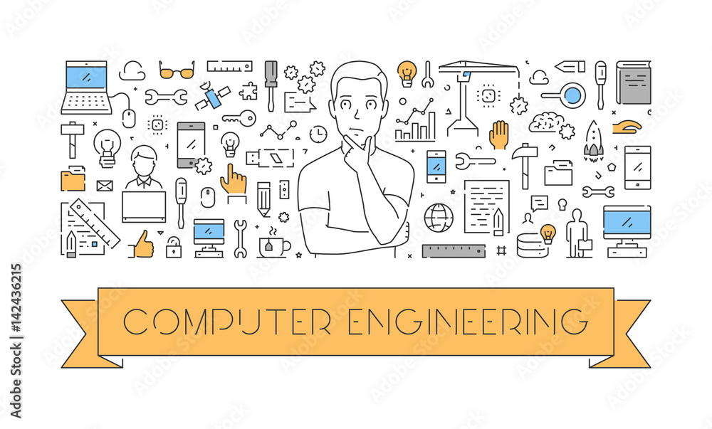 Poster vector line web concept for computer engineering