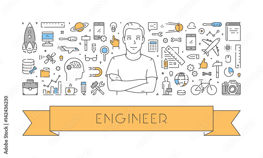 Poster vector line web concept of engineer